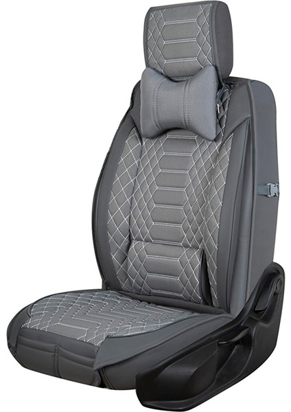 fiat Egea Sedan Uyumlu Lüks Yarı Deri Oto Koltuk Kılıfı Ön-Arka Set Max Seri Füme