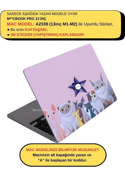 Macbook Pro Kılıf 13inç M1-M2 Sticker Kaplama Laptop Koruyucu A2338 ile Uyumlu Animal03