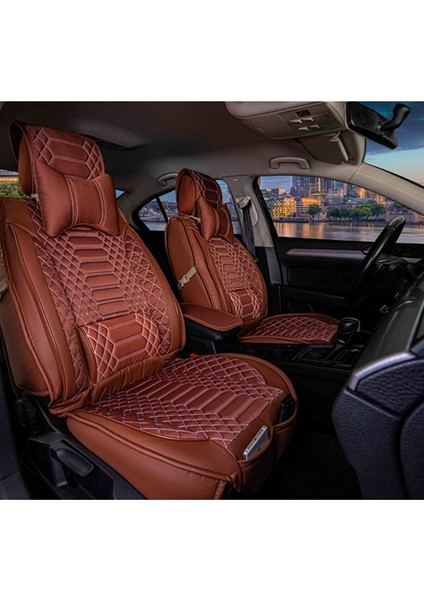 Fiat Egea Cross Uyumlu Lüks Yarı Deri Oto Koltuk Kılıfı Ön-Arka Set Max Seri Tarçın