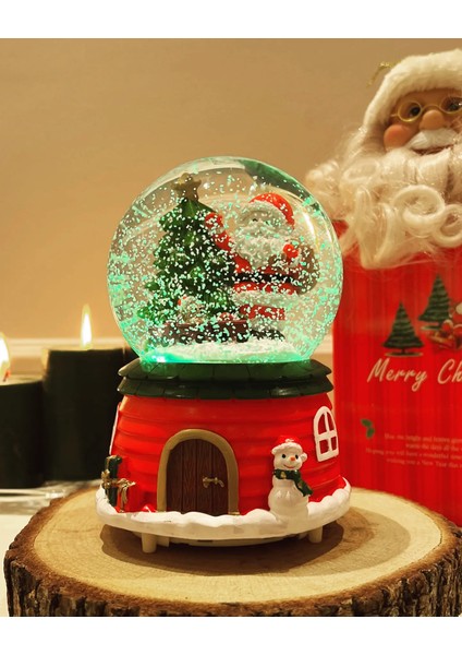 Orta Boy Yılbaşı Kar Küresi Işıklı Müzikli Hediye Kutulu Kar Küresi