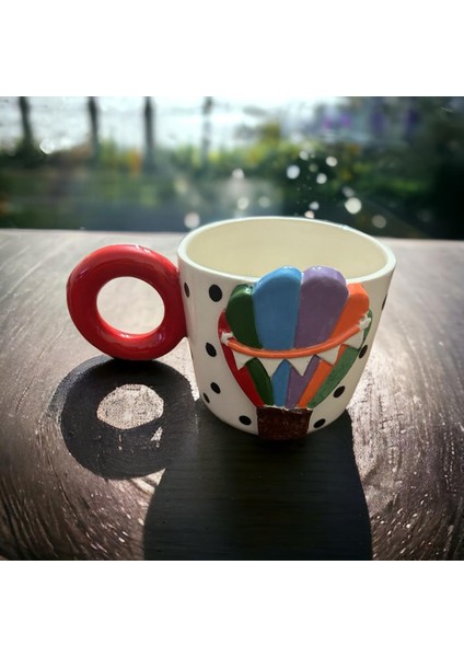 Ponsetya Ceramic & Lilies Atelier Renkli Balon Desen Puantiyeli El Yapımı Mug Kupa 375 ml