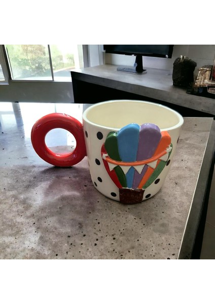 Ponsetya Ceramic & Lilies Atelier Renkli Balon Desen Puantiyeli El Yapımı Mug Kupa 375 ml fiyatları