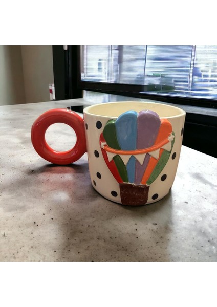 Ponsetya Ceramic & Lilies Atelier Renkli Balon Desen Puantiyeli El Yapımı Mug Kupa 375 ml modelleri