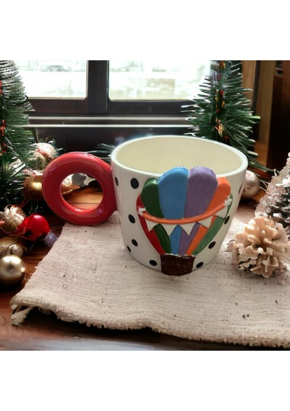 Ponsetya Ceramic & Lilies Atelier Renkli Balon Desen Puantiyeli El Yapımı Mug Kupa 375 ml fırsatları