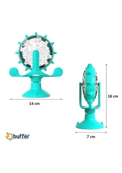 Buffer&reg; Vantuzlu Zilli Interaktif Dönebilen Mama Kaplı Renkli Eğlenceli Eğitici Kedi Oyuncağı