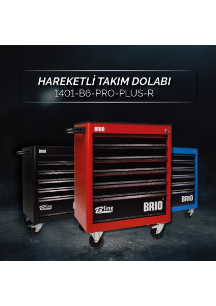 Hareketli Tekerlekli Takım Dolabı Takım Arabası 6 Çekmeceli Kilitli Pro Plus 248 Parça Kırmızı Dolu