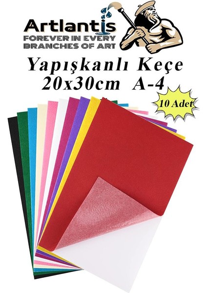 Yapışkanlı Keçe 10 Renk A4 20X30 cm 1 Paket Keçe Yapışkanlı 10 Lu Okul Kreş Okul Öncesi Etkinlik Hobi