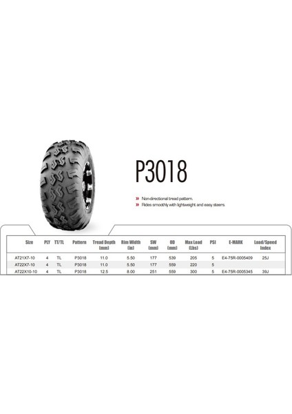 AT21X7-10 P3018 4pr Atv Utv Ön Lastik