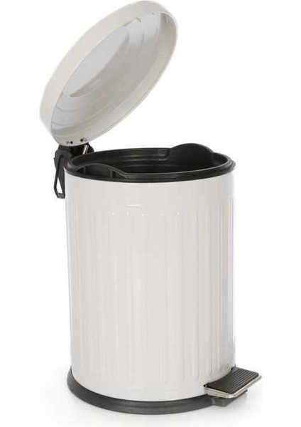 Vintage Beyaz Çöp Kovası Çöp Kutusu Çizgili Model 12 Litre