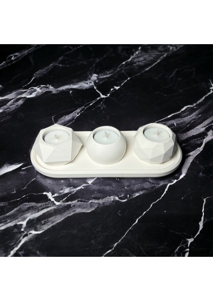 Tealight Soya Mum & Dekoratif Sunum Tabaklı Set (7 Parça )