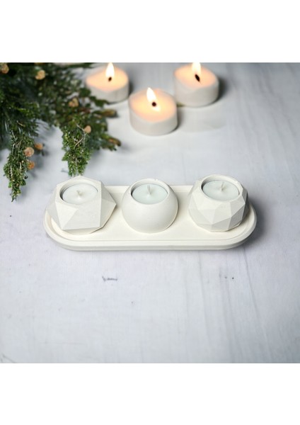 Tealight Soya Mum & Dekoratif Sunum Tabaklı Set (7 Parça )