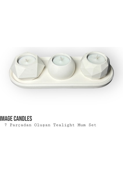 Tealight Soya Mum & Dekoratif Sunum Tabaklı Set (7 Parça )