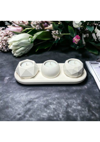 Tealight Soya Mum & Dekoratif Sunum Tabaklı Set (7 Parça )