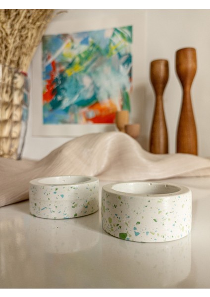 Terrazzo 2'li Dekoratif Tealight Mumluk