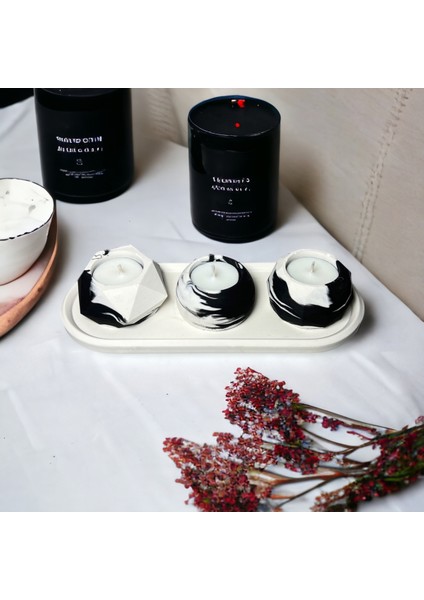 Soya Wax Tealight Mum Dekoratif Sunum Tabaklı Set (7 Parça)