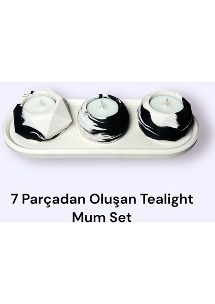 Soya Wax Tealight Mum Dekoratif Sunum Tabaklı Set (7 Parça)