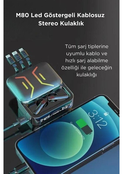 M80 Bluetooth Powerbank Özellikli Kulaklık Kablosuz Oyuncu Kulaklık Mikrofonlu Android-Iphone uyumlu