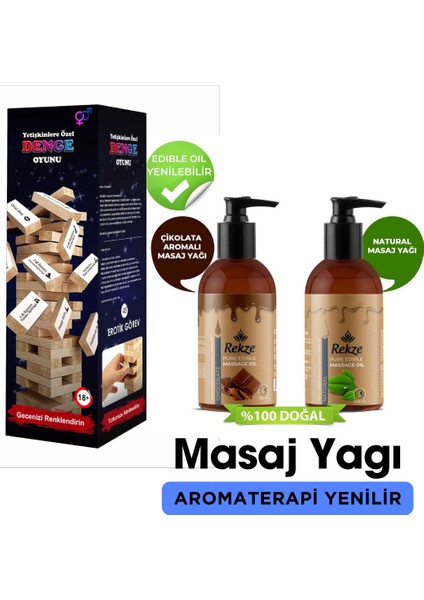 Erotik Denge Oyunu + Yenilir Çikolata ve Natural Masaj Yağı 120 ml: Romantizm ve Zindelikte Yepyeni Bir Boyut!