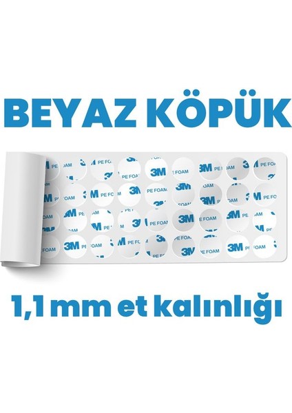 3m Çok Güçlü Çift Taraflı Köpük Bant 100 Adet 30MM Çap