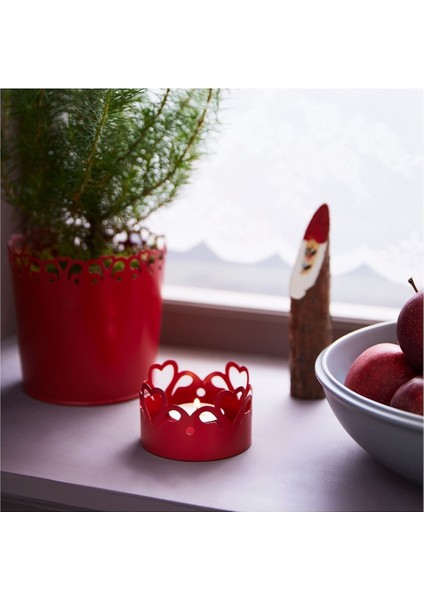 Yılbaşı Temalı Dekoratif Tealight Mumluk, Kırmızı, 5 cm