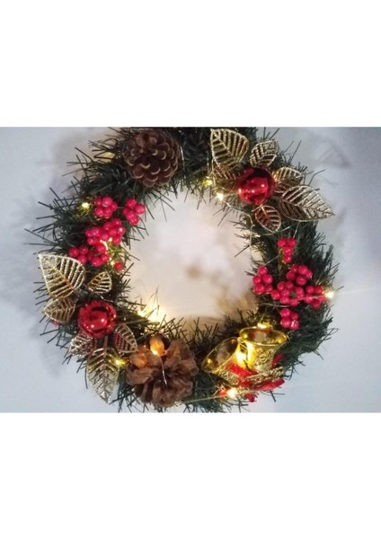 Işıklı Yılbaşı Kapı Süsü Kapı Çelengi 24 cm Kokinalı Çelenk