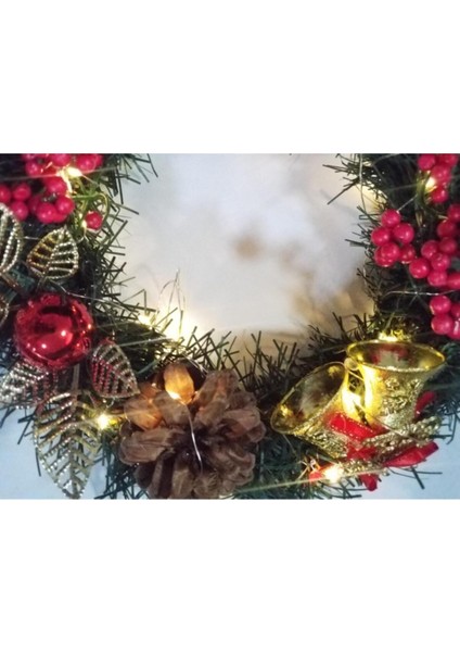Işıklı Yılbaşı Kapı Süsü Kapı Çelengi 24 cm Kokinalı Çelenk indirimleri