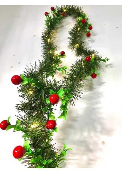 Yılbaşı Süsü Işıklı Yeşil Garland Kokina Meyveli Çam Dalı Hazır Süslü Dekor Şömine Süs 2.5 Metre fiyatları