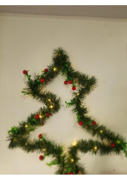 Yılbaşı Süsü Işıklı Yeşil Garland Kokina Meyveli Çam Dalı Hazır Süslü Dekor Şömine Süs 2.5 Metre fırsatları