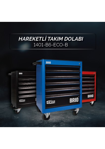 Hareketli Tekerlekli Takım Dolabı Takım Arabası 6 Çekmeceli Kilitli Eco 74 Parça Mavi Dolu