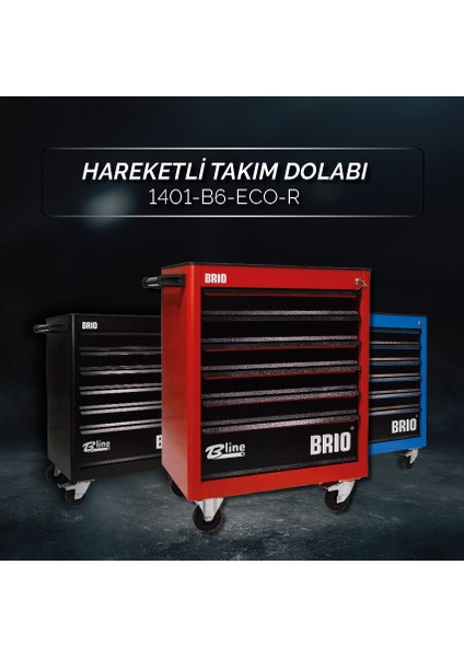 Hareketli Tekerlekli Takım Dolabı Takım Arabası 6 Çekmeceli Kilitli Eco 74 Parça Kırmızı Dolu