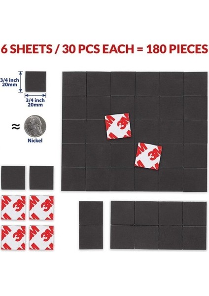3m 90 Adet 15X15 Yapışkanlı Mıknatıs Magnet, Güçlü Çok Amaçlı Süsleme Mıknatısı Dolap, Nişan, Bebek
