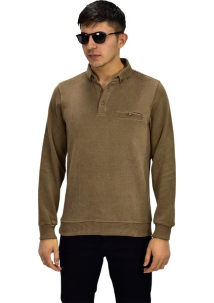 Erkek Polo Yaka Cepli Sweatshirt R6590 BGL-ST03195