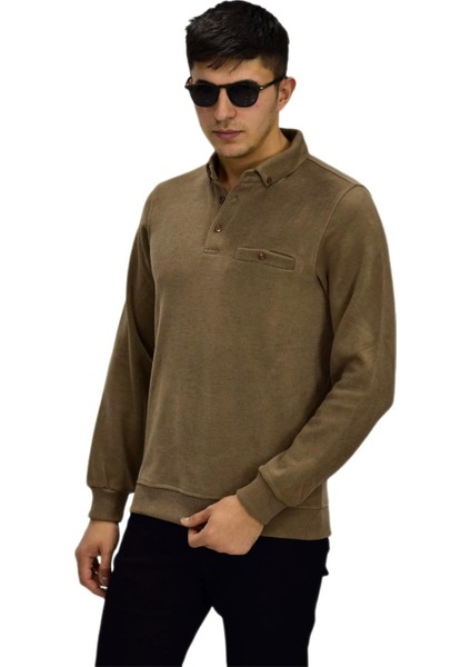 Erkek Polo Yaka Cepli Sweatshirt R6590 BGL-ST03195