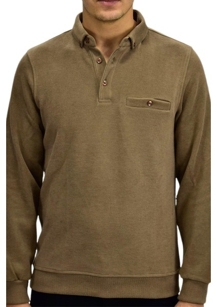 Erkek Polo Yaka Cepli Sweatshirt R6590 BGL-ST03195
