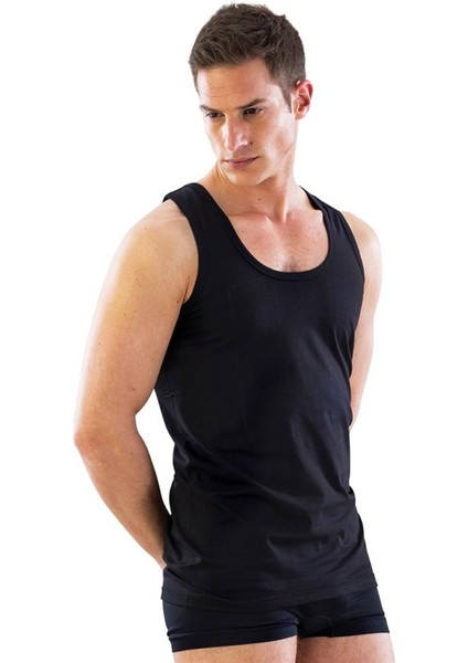 Siyah Emay 12210-R U Yaka Askılı Erkek Atlet Renkli