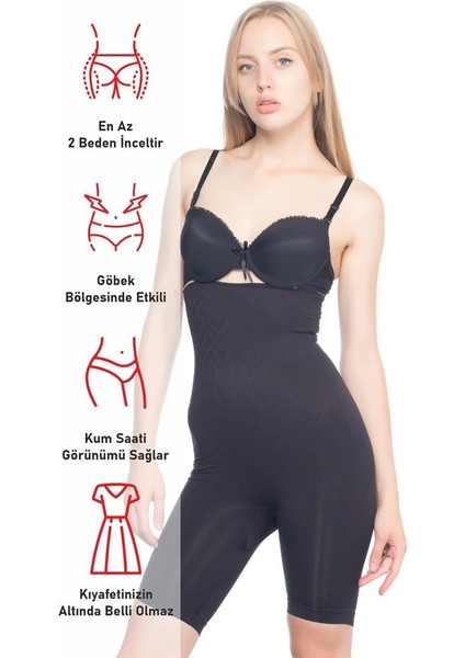 Siyah Emay 2074 Yüksek Bel Desenli Double Uzun Paça Korse fırsatları