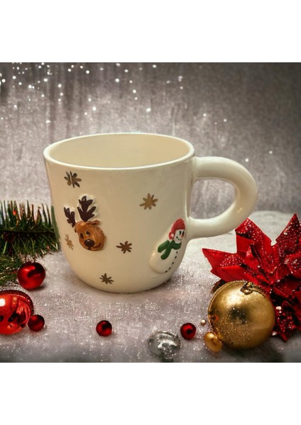 Ponsetya Ceramic & Lilies Atelier Renkli Yılbaşı Sülsleri Desen 24K Gold El Yapımı Mug Kupa 240 ml