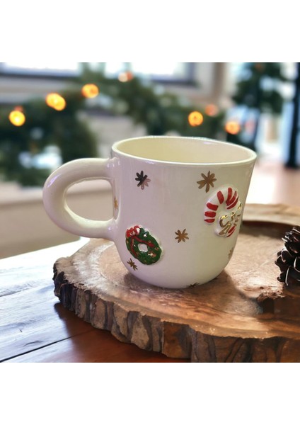 Ponsetya Ceramic & Lilies Atelier Renkli Yılbaşı Sülsleri Desen 24K Gold El Yapımı Mug Kupa 240 ml