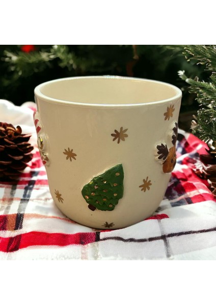 Ponsetya Ceramic & Lilies Atelier Renkli Yılbaşı Sülsleri Desen 24K Gold El Yapımı Mug Kupa 240 ml
