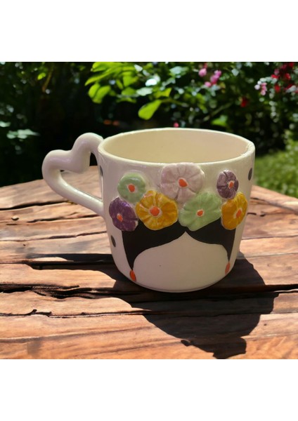 Ponsetya Ceramic & Lilies Atelier Özgür Kadın Renkli Çiçek Desen El Yapımı Mug Kupa Set 260 ml fırsatları