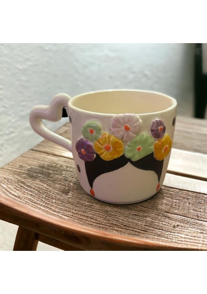 Ponsetya Ceramic & Lilies Atelier Özgür Kadın Renkli Çiçek Desen El Yapımı Mug Kupa Set 260 ml indirimleri