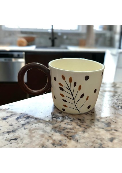 Ponsetya Ceramic & Lilies Atelier Kahverengi Bohem Dal Desen Puantiyeli El Yapımı Mug Kupa 260 ml fiyatları