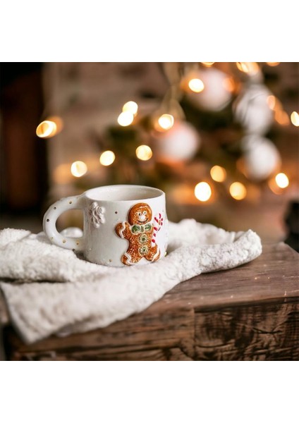 Ponsetya Ceramic & Lilies Atelier Yılbaşı Kurabiye Adam Gingerbread Man 24KGOLD El Yapımı Mug Kupa 260ML