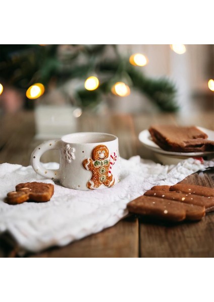 Ponsetya Ceramic & Lilies Atelier Yılbaşı Kurabiye Adam Gingerbread Man 24KGOLD El Yapımı Mug Kupa 260ML