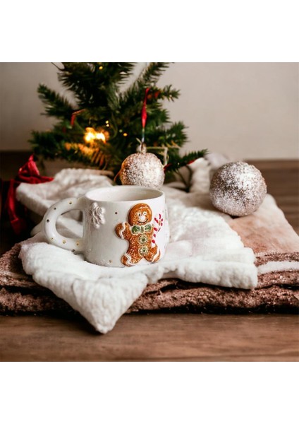 Ponsetya Ceramic & Lilies Atelier Yılbaşı Kurabiye Adam Gingerbread Man 24KGOLD El Yapımı Mug Kupa 260ML