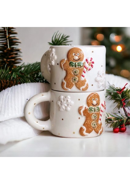 Ponsetya Ceramic & Lilies Atelier Yılbaşı Kurabiye Adam Gingerbread Man 24KGOLD El Yapımı Mug Kupa 260ML