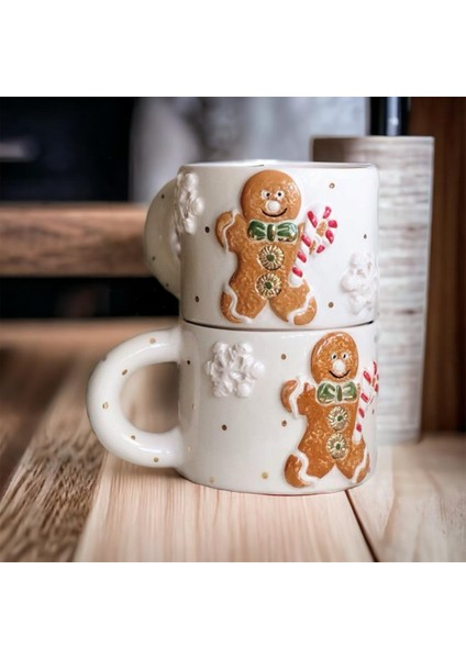 Ponsetya Ceramic & Lilies Atelier Yılbaşı Kurabiye Adam Gingerbread Man 24KGOLD El Yapımı Mug Kupa 260ML