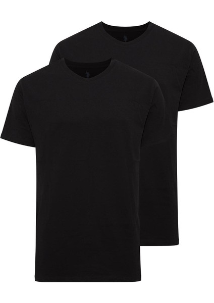 Erkek Battal Siyah 2'li Yuvarlak Yaka T-Shirt 90002