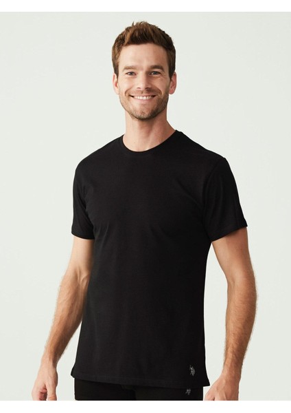 Erkek Battal Siyah 2'li Yuvarlak Yaka T-Shirt 90002