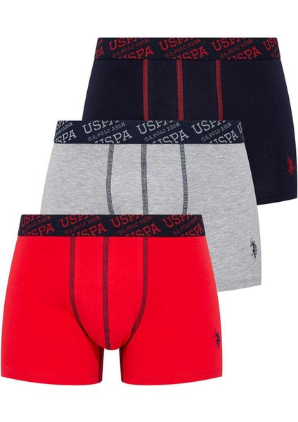Erkek Kırmızı Gri Melanj Lacivert 3'lü Boxer 80336